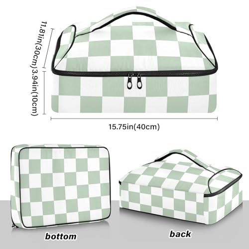 Casserole Carriers for Hot or Cold Food Reusable Casserole Dish Carrier Insulated Thermal Large Capacity Durable Perfect for Party Camping Family Gatherings Yellow Fish - color: Checkered White and Green