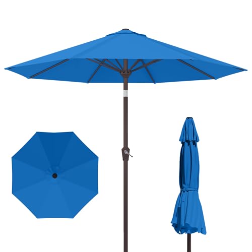 Kingdura 9FT Outdoor Patio Umbrella, Market Table Umbrella with Push Button Tilt and Crank, 8 Sturdy Fiberglass Ribs, UV Protection for Pool, Lawn, Deck, Backyard, Garden (Royal blue) - color: Royal blue, size: 9 Ft