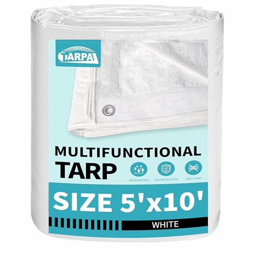 TARPAL 5x10 Feet White Tarp Waterproof Lightweight tarps Multipurpose Protective Cover All Purpose Poly Tarps Cover for Firewood Outdoor Furniture etc - color: White, size: 5x10 Feet-finished Size