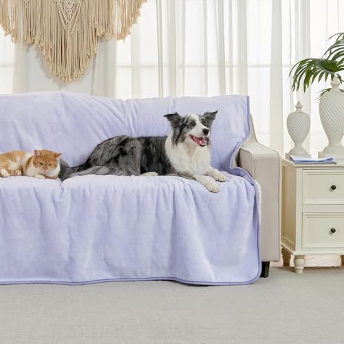 Waterproof Blanket for Bed Couch Sofa, Soft Liquid Pee Proof Pet Blanket for Dog Puppy Cat, Reversible Sherpa Fleece Furniture Protector (Lilac, 50x60 inches) - color: Lilac, size: 50x60 inches