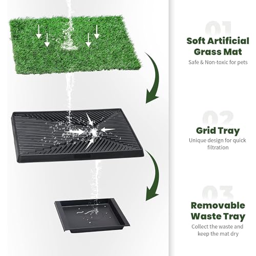 Dog Grass Pad With Tray, 25" x 20" Potty for Puppy Training, Reusable Artificial Pee Pad, Indoor/Outdoor Pet Toilet Loo, 3-Layer System - size: M 25x20x2.4IN-1 Grass Pad