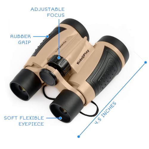 Tan Adventure Kidz Outdoor Exploration Kit, Children’s Binoculars, Flashlight, Compass, Fox Whistle, Magnifying Glass, Backpack. Great Gift Set for STEM, Pretend Play - color: Brown