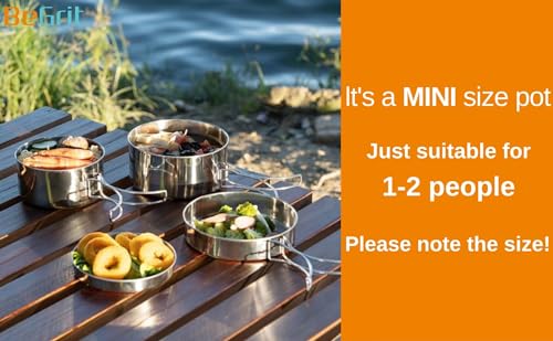 BeGrit Backpacking Camping Cookware Mini Picnic Camping Cooking Mess Kit with Pot and Pan Set for Hiking - color: Silver 4pcs