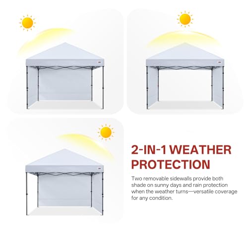 ABCCANOPY Easy Pop up Canopy Tent with 2 Sidewalls for Outdoor Sun Blocking or Rain Protection,10x10, White - color: White, size: 10x10