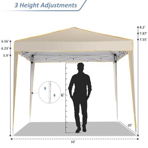 COBIZI 10x10 Pop Up Canopy with 4 Removable Sidewalls, Canopy Tent for Parties Waterproof Wedding Event Canopy,Instant Outdoor Gazebos with Church Window,Carry Bag,4 Stakes,Ropes & Sandbags,Khaki - color: Yellow, size: 10x20 FT Upgraded