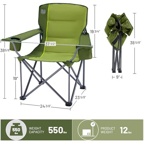 TIMBER RIDGE Oversized Folding Camping Chair for Adults, Support 550 LBS Heavy Duty with Cup Holder Side Pocket for Camp, Lawn, Picnic, Green, 2 Pack - color: Green-2 Pack