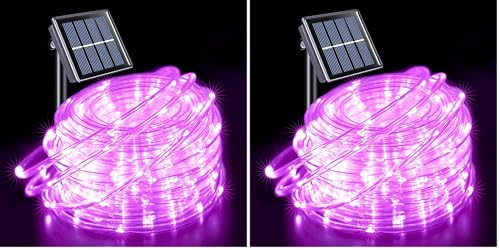 JMEXSUSS 200 LED Pink Solar Rope Lights,72ft 8 Modes Solar Rope Lights Outdoor Waterproof LED, Pink Solar Fairy Lights for Fence,Gazebo,Yard,Walkway (Pack of 2) - color: Pink, size: 200 LED (Pack of 2)