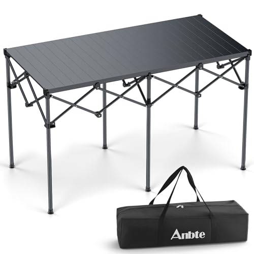 Anbte Heavy-Duty Camping Table, 48” x 23.6” Large Roll Up Camping Table for 6-8 People Support 264lbs with Carry Bag, Waterproof, Portable, for Backyard BBQ Tailgating Picnic Party Indoor, Black - color: Black, size: 48”L x 23.6”W x 29.1" H (1 height)