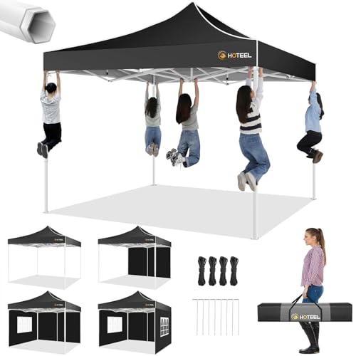 HOTEEL 10x10 Pop up Canopy Tent for Parties, Heavy Duty Easy Setup Tent with 4 Sidewalls, Outdoor Commercial Instant Gazebo for Wedding Event, with Portable Bag & Sand Bags, Black(Hexagonal Frame) - color: Black, size: 10x10FT (+4 Walls)