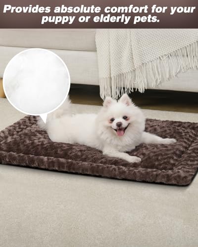 Washable Dog Bed Mat Reversible Dog Crate Pad Soft Fluffy Pet Kennel Beds Dog Sleeping Mattress for Large Jumbo Medium Small Dogs, 29 x 18 Inch, Brown - color: Brown, size: 29.00" x 18.00" x 1.50"