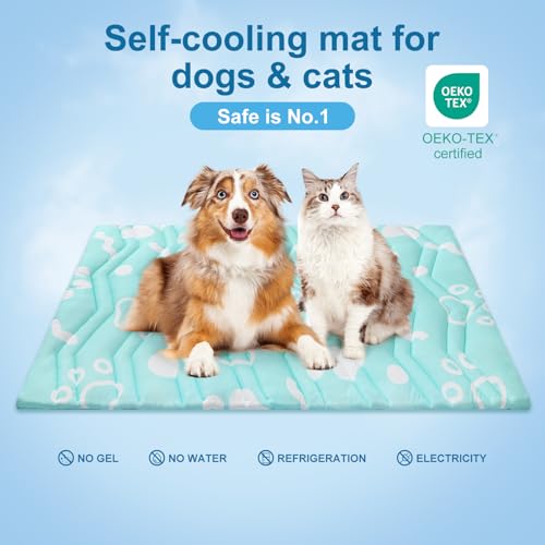BEAUTYZOO Upgrade Dog Cooling Mat Extra Large, Reversible Self-Cooling Mat for Dogs, Thicken Pet Ice Cool Pad Blanket for Summer Kennel Sofa Bed Floor Car Seat, Machine Washable&Foldable, 48"x28" - color: Aqua Blue, size: 48.0"L x 28.0"W x 1.0"Th(L)