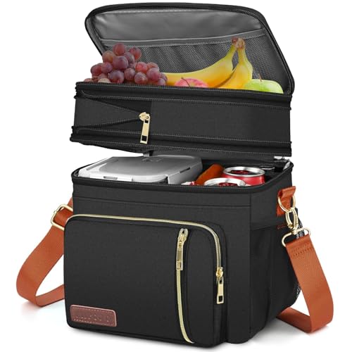 MIYCOO Lunch Bag & Lunch Box for Women Men, Double Deck Leakproof Insulated Soft Large Adult Camping Cooler bag for Work, Beach, Picnic, Travel (Black Orange, 15L) - color: Black Orange