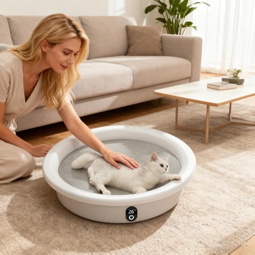 Heated Bed for Dogs | Constant Temp Cooler Nest | 33lb Load Capacity Smart Pressure Activated Electric Dog Bed - for Small Medium Large Breed Puppy Kitten Winter Living Room Bedroom