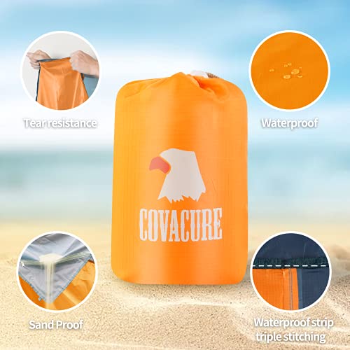 covacure Extra Large Beach Blanket Sandproof Waterproof - 108"x85" for 7-8 Adults, Oversized Beach Mat with Zipper Pockets, Lightweight Outdoor Accessories for Camping, Travel (Orange-M, 108"x85.2") - color: Orange 108"x85"
