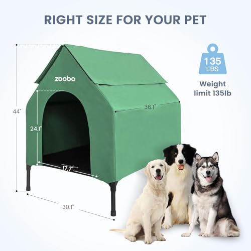Zooba Outdoor Dog House – Weatherproof Elevated Pet Shelter, Breathable Mesh & Steel Frame, Easy to Assemble & Clean, Large Dog Houses for All Seasons (Green, Large) - color: Green, size: Large: 36 inch