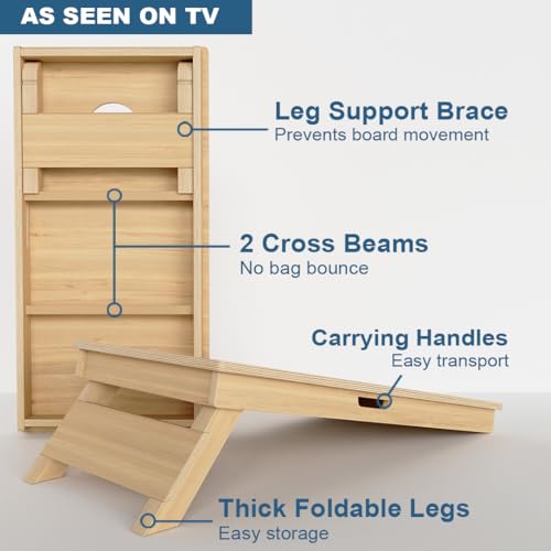 CornholeGamesUSA Pro Cornhole Boards Set | Made in USA | 3/4 Baltic Birch | No Bounce | Triple Thick Legs | Two Brace & Handles, Tournament 2x4 Regulation Set with Score Tower & Cornhole Bags - color: Eagle Wood