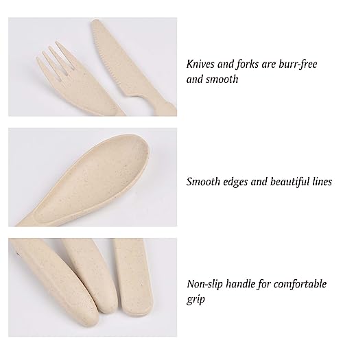 Forks Spoons Knife Set, 21 Pieces Wheat Straw Cutlery Set, Reusable Utensil Set for 7, Unbreakable and Lightweight Utensils for Party, Travel, Work, Lunch, Picnic, Camping or Daily Use (Beige) - color: Beige