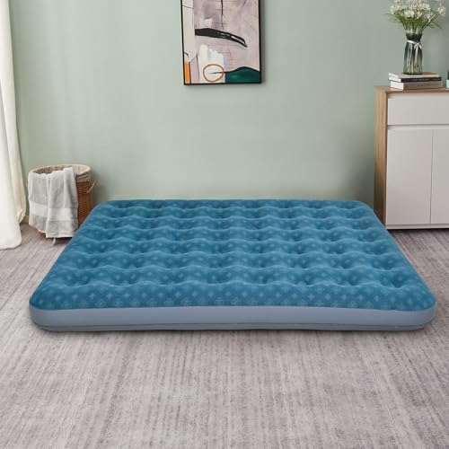 DIMAR GARDEN King Size Air Mattress Inflatable Bed Sleeping Pad for Camping, Patterned Flocking Blue - size: King