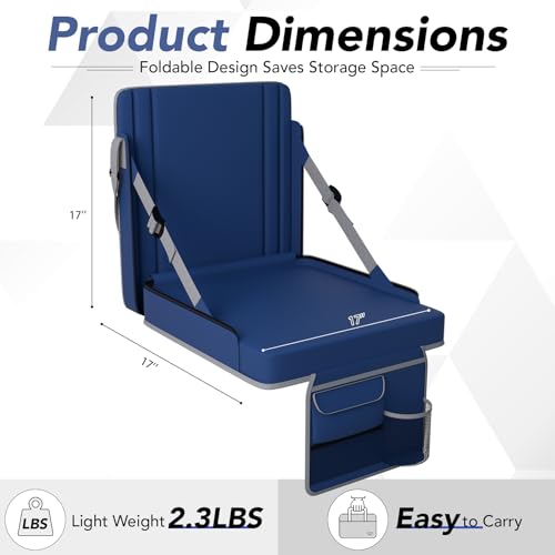Stadium Seats with Back Support 1PACK Adjustable Bleacher Chairs with Back and Cushion Bleacher Seat with Cup Holder, Carry Handle & Shoulder Strap for Outdoor Sports Events, Picnics - color: Navy-1pc-xl-large