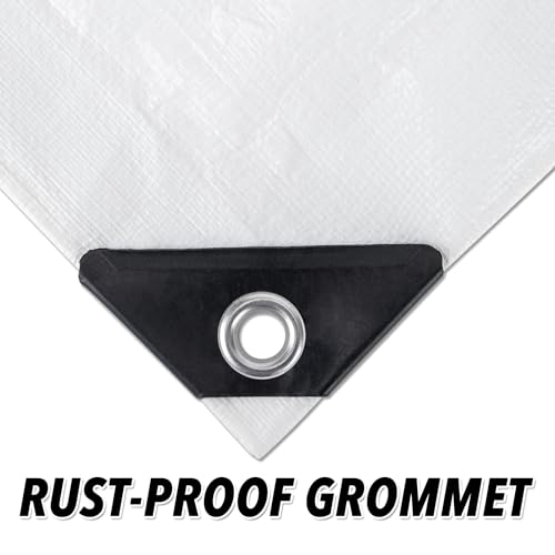 CARTMAN Finished Size 12x40 Feet 10 Mil White Heavy Duty Poly Tarp, Multipurpose Protective Cover, UV Resistant, Waterproof Poly Tarpaulin with Reinforced Edges Tarpaulin with Reinforced Edges - color: White/10mil, size: 12'×40'