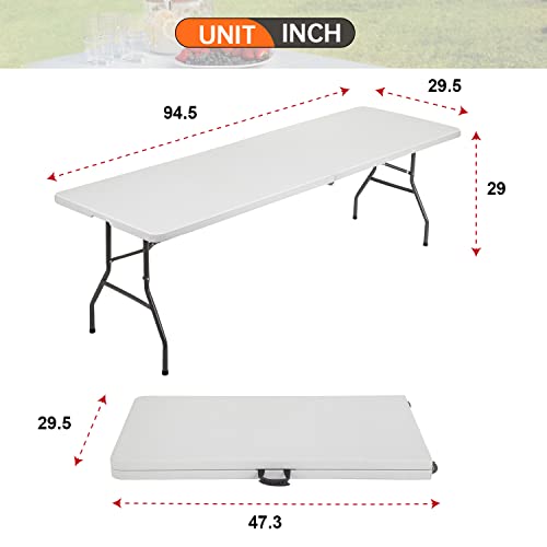 PayLessHere Outdoor Dining Table 8FT Plastic Camping Table Portable Party Table with Carrying Handle for Parties Wedding BBQ Camping Dining Kitchen - color: White, size: 8 FT