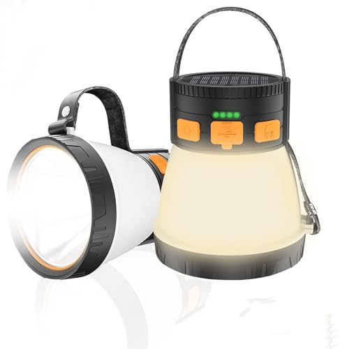 2 Pack LED Camping Lantern, 1500 Lumens Camping Lantern Rechargeable with Solar Panel Charging, Waterproof, 8 Light Modes, 7500mAh Power Bank, Camping Flashlight for Hurricane Emergency, Outdoor - size: Orange&Black 2Packs