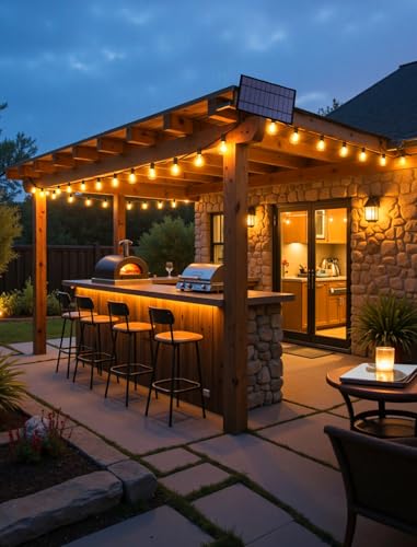 Larkvue 25FT Solar String Lights Outdoor with Remote, Waterproof Dimmable 3 Modes Patio Lights with 10+1 LED Shatterproof G40 Bulbs for Backyard-Black - color: Black