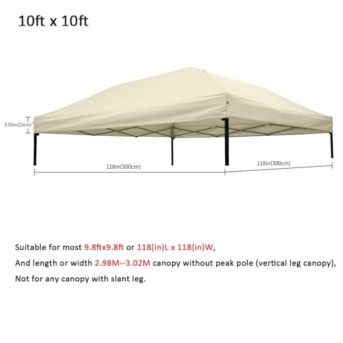 10x10 Canopy Replacement top,10x10ft Pop Up Canopy Top Cover,Silver Coated Durable Replacement Canopy top for Straight Leg Canopy Frame,Beige(1 PCS Top Cover Only) - color: Beige