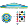 JEAREY 9 FT Patio Umbrella Outdoor, Table Umbrellas Market Umbrella w/Push Button Tilt/Crank, 8 Sturdy Ribs(Blue Green Striped) - color: Blue Green Striped