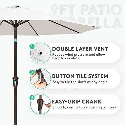 JEAREY 9FT Outdoor Patio Umbrella Outdoor Table Umbrella with Push Button Tilt and Crank, Market Umbrella 8 Sturdy Ribs UV Protection Waterproof for Garden, Deck, Backyard, Pool (Creamy-white) - color: Creamy-white