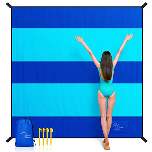 OCOOPA Extra Large Beach Blanket, Sand Free, Large Oversized Camping Mat, Comfortable Parachute Nylon, Cozy& Chic, Compact& Light, 4 Stakes&1 Travel Bag, S09 - color: Aqua Navy Blue, size: XX-Large(1-8 persons)