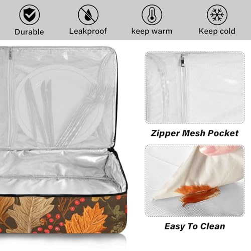 Casserole Carriers for Hot or Cold Food Reusable Casserole Dish Carrier Insulated Thermal Large Capacity Durable Perfect for Party Camping Family Gatherings Yellow Fish - color: Brown Maple Leaves Acorns Berries Branches