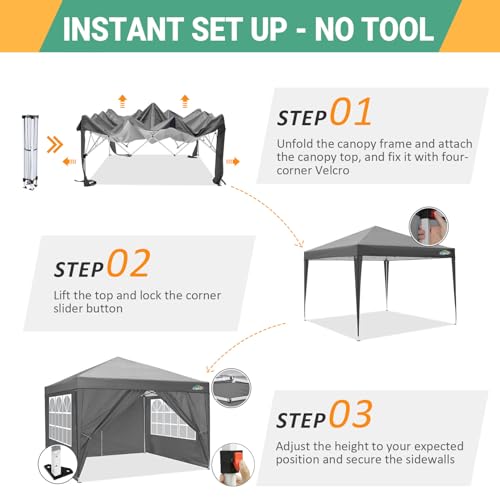 COBIZI 10x10 Pop Up Canopy Tent with 4 Sidewalls, Easy Set Up Canopy 10x10 Waterproof Commercial Outdoor Gazebo Portable Shelter Instant Tents for Parties,Backyard,Flea Market(Carrying Bag×1,Grey