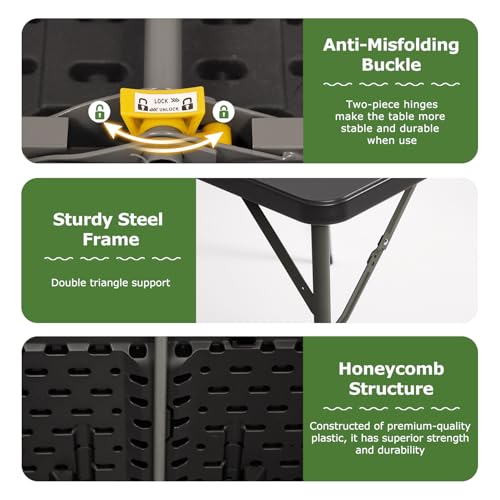 BestOffice 8 FT Picnic Table Folding Table Camping Plastic Table Fold Up Table Lock for Party Event, Black - color: Black, size: 8 FT 29"x94"