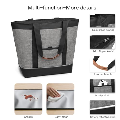 Insulated Cooler Bag Reusable Grocery Tote Bags Transport Large Lunch Box for Women - color: Grey