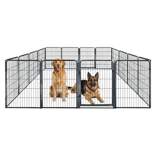 Dog Play Pen for Outdoor Use - 40'', 16 Panels for Medium and Large Size Dogs - Portable Playpen Kennel for RV, Camping, and Yard - Heavy Duty Pet Fence w/Black Rust Resistant Coating - size: 40 Inches