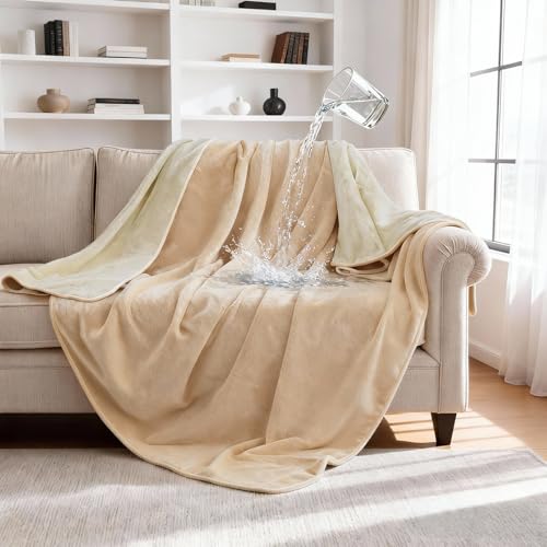 gogobunny Waterproof Blanket for Dogs and Cats, Reversible Flannel Double-Sided Furniture Protector for Couch Sofa Bed Against Spills & Pet Fur (50" x 60", Beige/Cream) - color: Beige/Cream, size: 50" x 60"