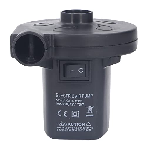 Jeanoko Electric Portable Inflator Deflator Pump with Low Noise 75W Power for Car Inflatable Bed, Boat, Sofa, 3 Nozzle Black