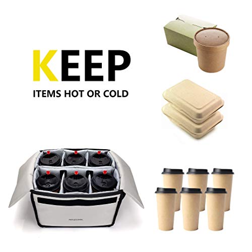 Insulated Drink Carrier - Keep Drink Cold & Food Hot, Reusable Caddy with Dividers & Clear Pocket