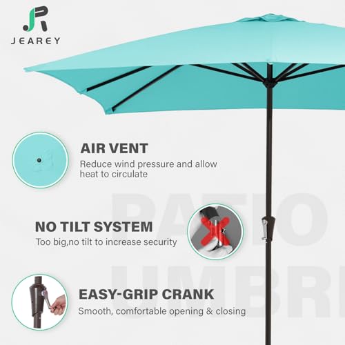 JEAREY 8x10 ft Rectangular Patio Umbrellas Outdoor Table Market Umbrella w/Crank, 8 Sturdy Ribs, UV Protection Windproof Sunproof for Garden, Deck, Backyard, Pool(Teal Blue) - color: Teal Blue, size: 8x10ft