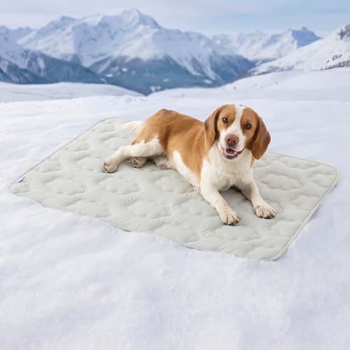 LE SURE Dog Cooling Mat for Large Dogs - QMAX>0.5 Breathable Thin Cool Crate Pad with Chill Cold Fiber and Innovative Mesh Base Design, Portable Washable Pet Kennel Mat for Summer, 36x27,Grey - color: Grey, size: 36" x 27" (L)