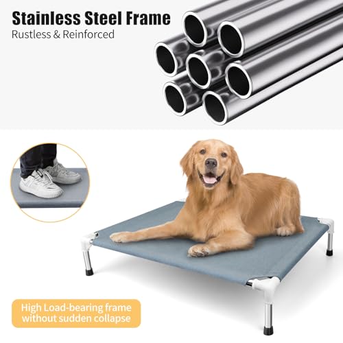 Elevated Cooling Dog Bed, Raised Outdoor Dog Bed for Medium Dogs, Portable Pet Cots with No-Slip Rubber Feet, Double Layer Polyester Cotton - color: Grey-M
