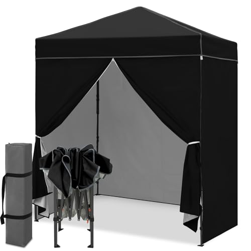 EAGLE PEAK 6x4 Instant Pop Up Canopy Tent with 4 Side Wall Panels, Straight Leg Sun Shelter, Portable Canopy with Carry Bag for Camping, Beach & Sports, Black - color: Black, size: Four Walls