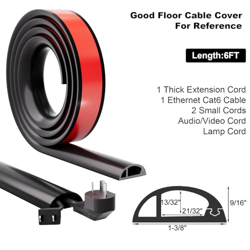 Kneelisa 6FT Side-Open Extension Cord Covers for Wires on Floor,Silicone Power Cable Protector Cord Hider Management Strip,Hide Electric Wire on Carpet,Chord Runner Protective Safety,Black - color: Black, size: 6 Feet