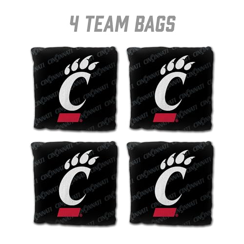 YouTheFan Officially-Licensed NCAA Set of 4 Cornhole Bags - All Weather Regulation 6” x 6” Size - 16oz Weight - Designed in USA - color: Cincinnati Bearcats - Black