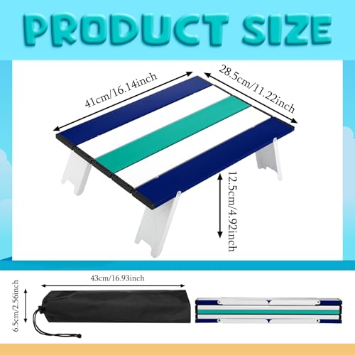 CroBlissful Beach Table Folding Camping Portable Table Striped White Aluminum Side with Carry Bag for Camping Picnics and Outdoor Activities(16x11x5 in,Cyan Green) - color: Cyan Green, size: 16x11x5 in