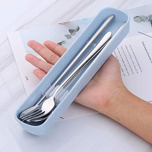 Portable Travel Flatware 3PCS Spoon Fork Chopsticks Set 18/10 Stainless Steel with Case and Bag for School Work Office lunch (Silver) - color: silver-1