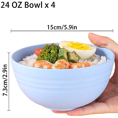 Unbreakable Cereal Bowls 24 OZ Reusable Wheat Straw Bowl Set of 4, Microwave & Dishwasher Safe, BPA Free Dinner Bowls for Rice Noodle Snack Salad Fruit, Lightweight Soup Bowls - color: Multicolour