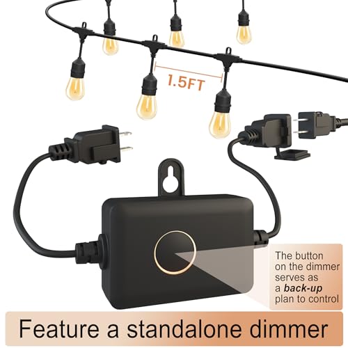 SUFEIMAS LED-Outdoor-String-Lights-Patio-Light-Outside 50FT Waterproof String Light with Remote Dimmer Outdoor Lighting with 34 Plastic Bulbs Hanging Lights for Porch Garden Backyard,1.5 FT Spacing - color: Black, size: 50FT Remote 1.5FT Apart