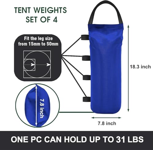 Eurmax USA 125LBS 4-Pack Universal Canopy Weights, Secure Wind Protection to Prevent Tipping, Easy Wrap-Around Installation Heavy Duty Sandbags (Without Sand), Fits All Instant Shelter Legs,Blue - color: Blue, size: Single Pocket
